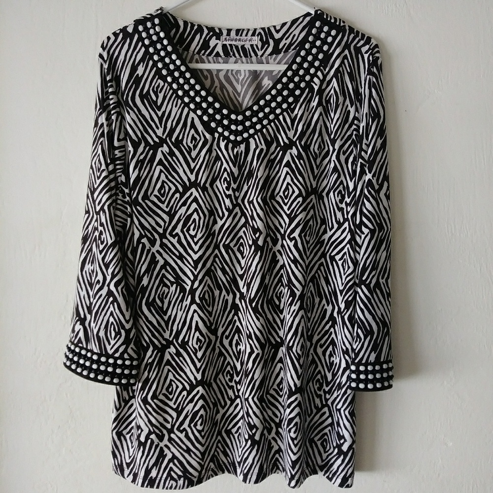 JM Collection Brown beaded blouse
